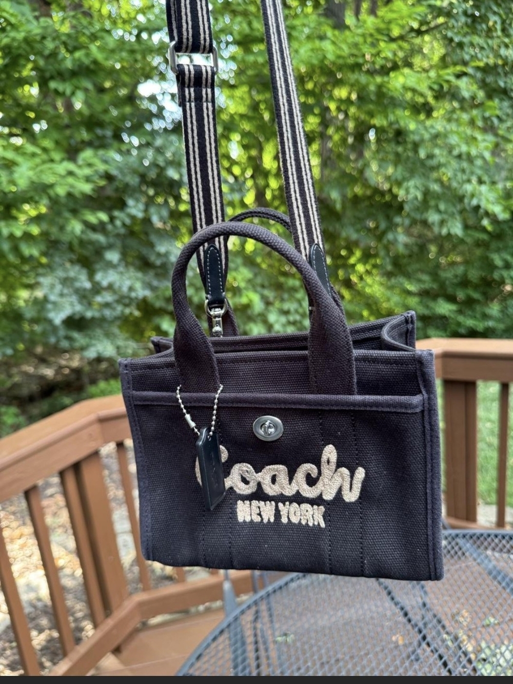 Coach Black Canvas Mini Tote with Cream Logo Embroidery
